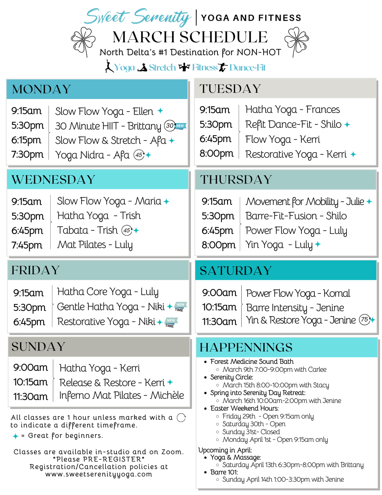 Schedule - Sweet Serenity Yoga